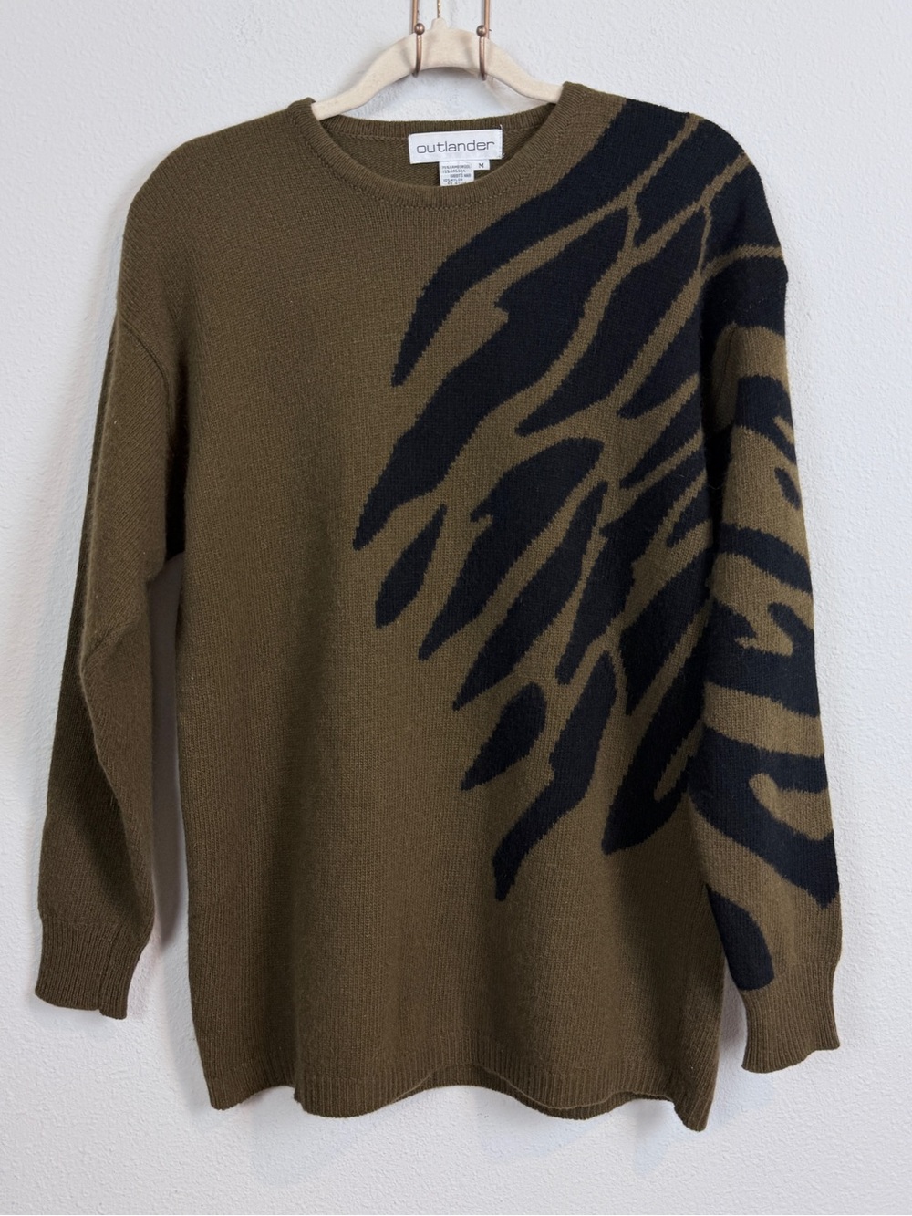 Vintage Outlander Olive & Black Zebra Print Wool & Angora Sweater M